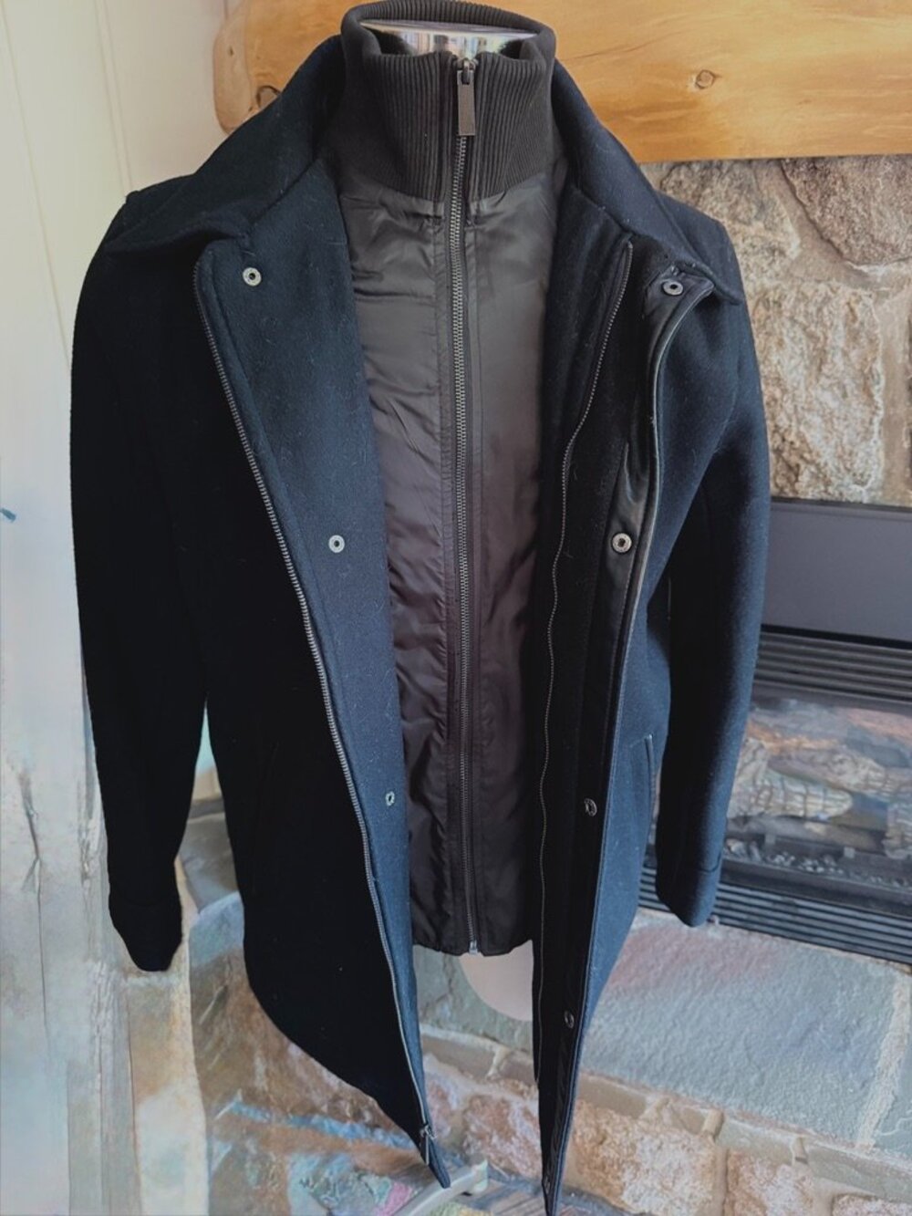 Calvin Klein Men's True NavyWool Blend Car Coat Layered Look Quilted Inner Panel